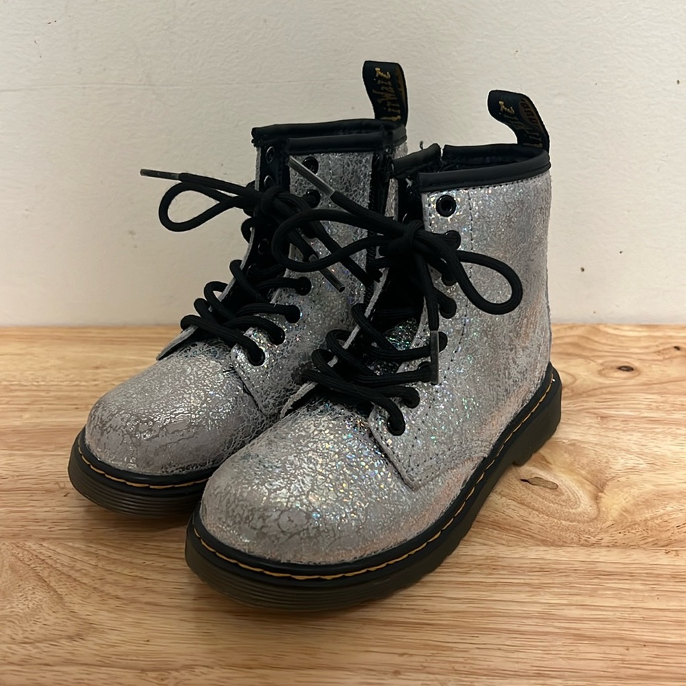 Dr. Martens Metallic Silver Boots Size 11 Youth
